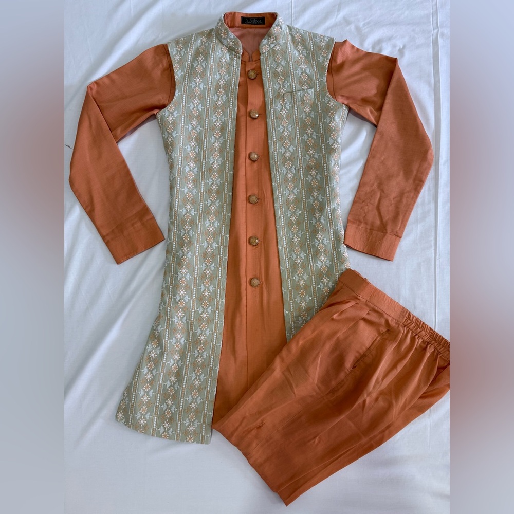 Orange and Mehendi Green Traditional Outfit
